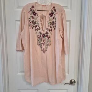 Johnny Was Forrest Peach 100% Cotton Blouse Plus Size 2x GUC